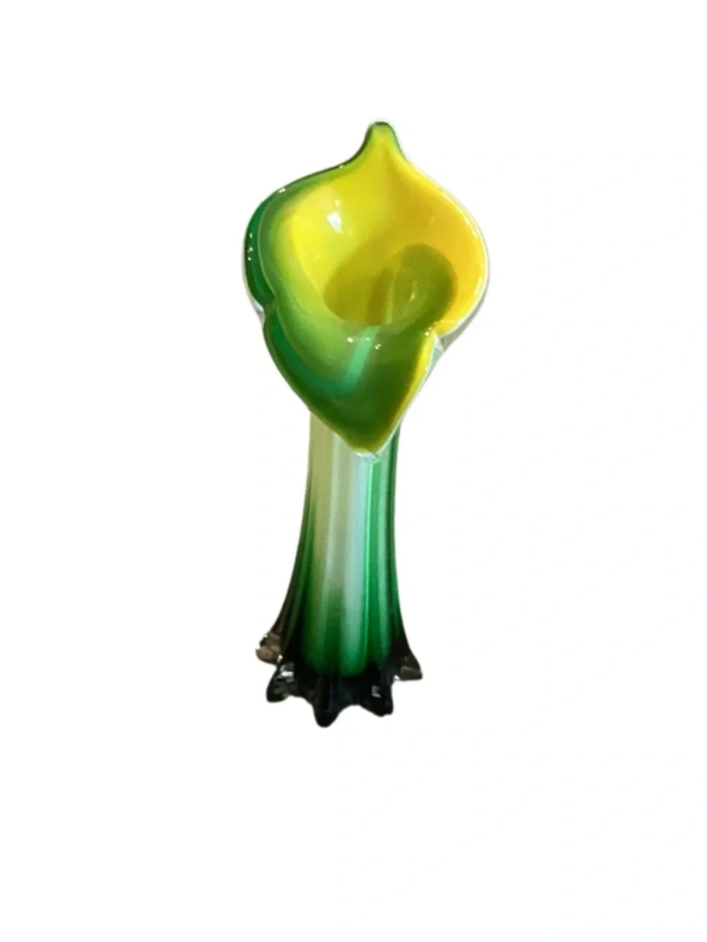 Pier 1 Green and Yellow Art Glass Calla Lily Cascade Vase